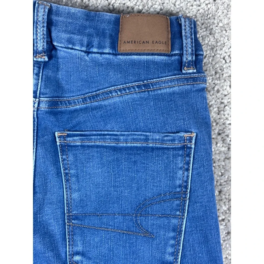 American Eagle Ne(X)t Level Stretch Jeggings‎ Blue Wash Distressed Hem Size 2